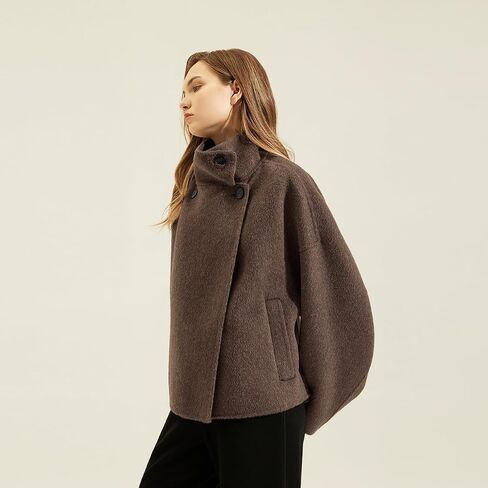 utcoco Women Cropped Thicken Wool Coats Oversized Short Jackets Notched Lapel Pea Coat Trench Overcoats with Pockets in Saudi Arabia