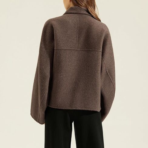 utcoco Women Cropped Thicken Wool Coats Oversized Short Jackets Notched Lapel Pea Coat Trench Overcoats with Pockets in Saudi Arabia