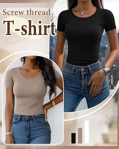 Ficerd 3 Pack Women's Short Sleeve T Shirts ، قمصان متماسكة من رقبة Crew Dibbed Fool for Summer Disual Slim Slim Pricted Stirts in Saudi Arabia