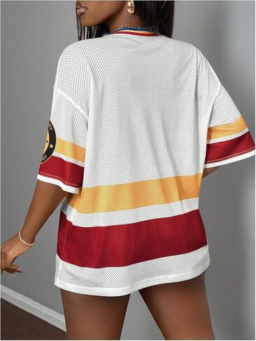 قمصان القميص النسائية مخطط بلوك بلوك تي شيرت نصف الأكمام إسقاط الكتف قمم كبيرة الحجم in Kuwait