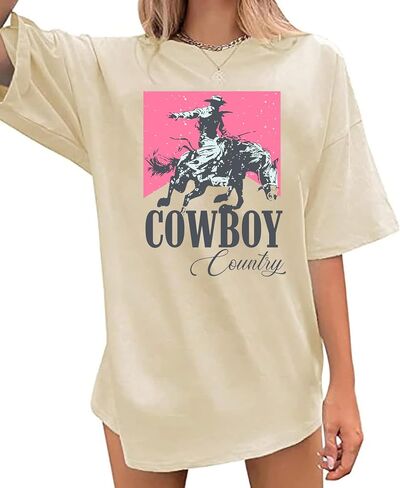 Oversized Western Graphic Shirt Women: Cowboys Country Music Shirt Casual Rodeo Howdy Tee Top in Saudi Arabia