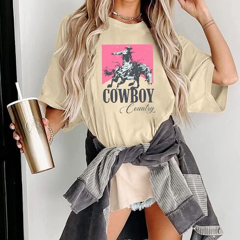 Oversized Western Graphic Shirt Women: Cowboys Country Music Shirt Casual Rodeo Howdy Tee Top in Saudi Arabia