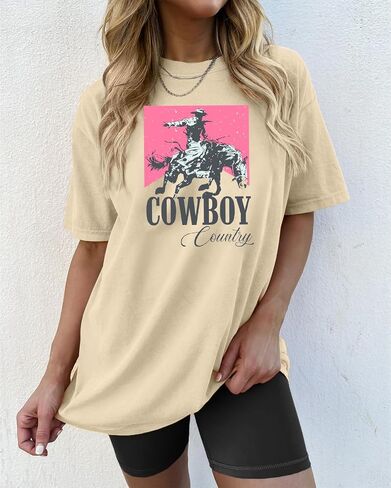 Oversized Western Graphic Shirt Women: Cowboys Country Music Shirt Casual Rodeo Howdy Tee Top in Saudi Arabia