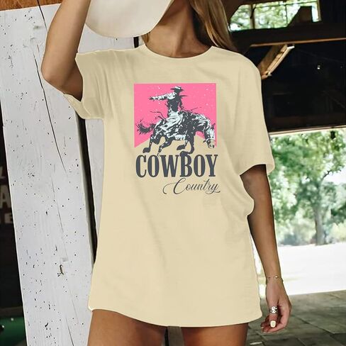Oversized Western Graphic Shirt Women: Cowboys Country Music Shirt Casual Rodeo Howdy Tee Top in Saudi Arabia