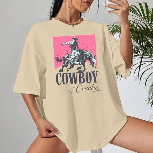Oversized Western Graphic Shirt Women: Cowboys Country Music Shirt Casual Rodeo Howdy Tee Top in Saudi Arabia