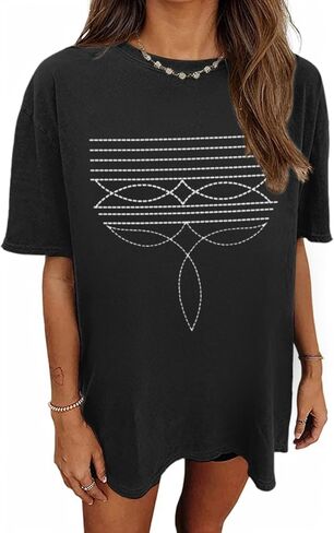 Western Shirts for Women Cowgirl Boot Stitch Shirt Rodeo Oversized Graphic Tees Vintage Tshirts Country Boho Clothing in Kuwait