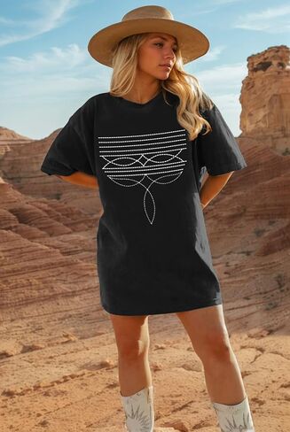 Western Shirts for Women Cowgirl Boot Stitch Shirt Rodeo Oversized Graphic Tees Vintage Tshirts Country Boho Clothing in Kuwait