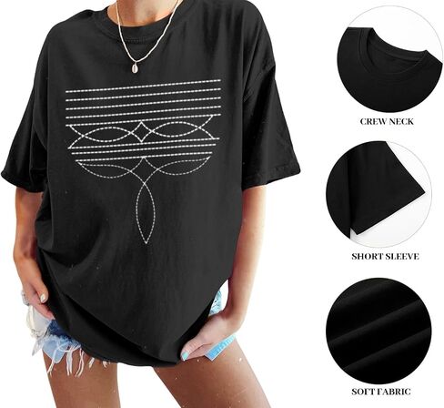 Western Shirts for Women Cowgirl Boot Stitch Shirt Rodeo Oversized Graphic Tees Vintage Tshirts Country Boho Clothing in Kuwait
