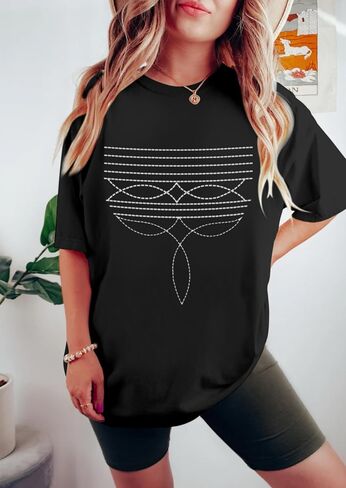 Western Shirts for Women Cowgirl Boot Stitch Shirt Rodeo Oversized Graphic Tees Vintage Tshirts Country Boho Clothing in Kuwait
