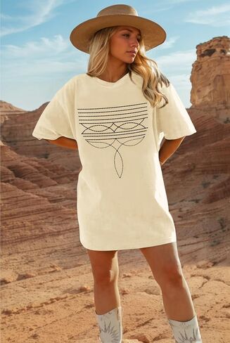 Western Shirts for Women Cowgirl Boot Stitch Shirt Rodeo Oversized Graphic Tees Vintage Tshirts Country Boho Clothing in Kuwait