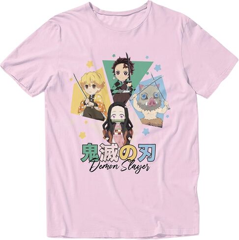 Demon Slayer Season 2 Kimetsu No Yaiba Anime Chibis & Kanji Casual Adult Unisex Men’s and Women’s Short Sleeve T-Shirt in Kuwait