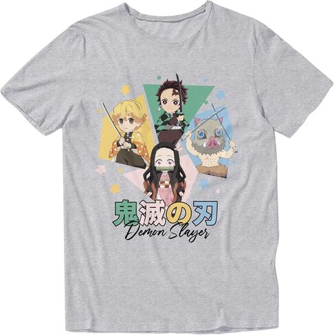 Demon Slayer Season 2 Kimetsu No Yaiba Anime Chibis & Kanji Casual Adult Unisex Men’s and Women’s Short Sleeve T-Shirt in Kuwait