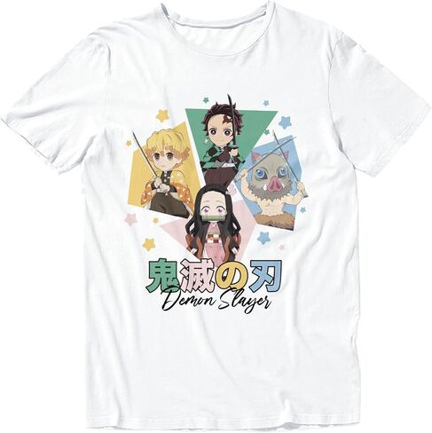 Demon Slayer Season 2 Kimetsu No Yaiba Anime Chibis & Kanji Casual Adult Unisex Men’s and Women’s Short Sleeve T-Shirt in Kuwait