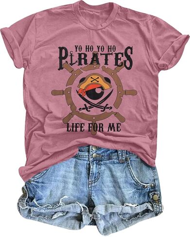 Pirate Shirts Women Yo Ho Yo Ho A Pirate Life for Me Graphic Tee Oversized Family Cruise Trip Causal Tee Top in Saudi Arabia