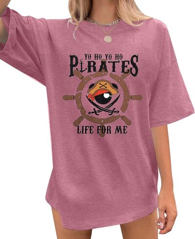 Pirate Shirts Women Yo Ho Yo Ho A Pirate Life for Me Graphic Tee Oversized Family Cruise Trip Causal Tee Top in Saudi Arabia