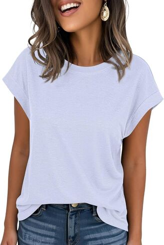 IRISGOD Womens Cap Sleeve Summer Tops Casual Short Sleeve Trendy T-Shirts 2025 Loose Fit Crew Neck Tee with Side Slits in Kuwait