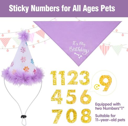 BINGPET Dog Birthday Party Supplies,Dog Birthday Hat Bandana Set,Soft Birthday Boy Triangle Scarf and Number Hat, Cute Birthday Party Supplies with 0-8 Figures for Small Medium Large Dogs Pets in Saudi Arabia