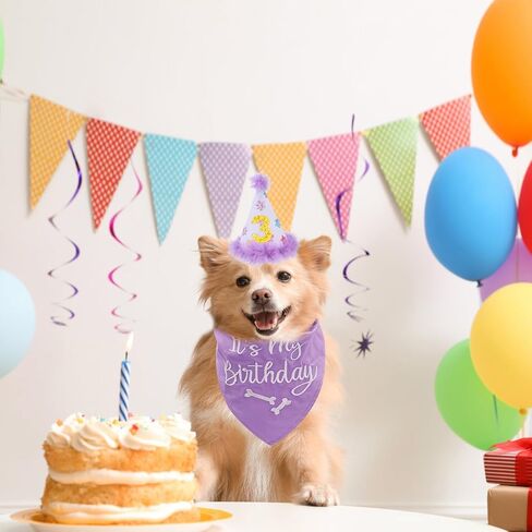 BINGPET Dog Birthday Party Supplies,Dog Birthday Hat Bandana Set,Soft Birthday Boy Triangle Scarf and Number Hat, Cute Birthday Party Supplies with 0-8 Figures for Small Medium Large Dogs Pets in Saudi Arabia