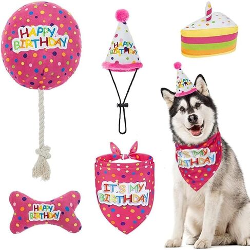 BINGPET Dog Birthday Party Supplies,Dog Birthday Hat Bandana Set,Soft Birthday Boy Triangle Scarf and Number Hat, Cute Birthday Party Supplies with 0-8 Figures for Small Medium Large Dogs Pets in Saudi Arabia