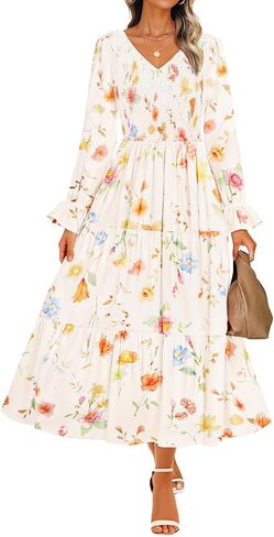 Zesica Women's Fall Long Sleeve Floral Boho Dress 2025 Casual V Neck A-LINE FREED WELDY GUED MAXI in Kuwait