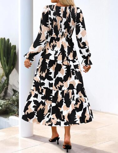 Zesica Women's Fall Long Sleeve Floral Boho Dress 2025 Casual V Neck A-LINE FREED WELDY GUED MAXI in Saudi Arabia
