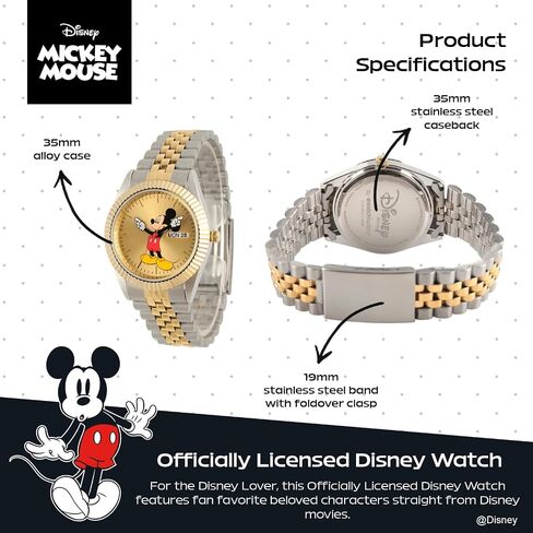 Mickey Mouse Watch for Men-Watch Mense Mouse الكلاسيكي-ساعات أنيقة للرجال-الساعات المرخصة رسميًا-حزام متعدد الألوان غير القابل للصدأ ، والطلاب الذهبي-مستوحى من العتيقة in Saudi Arabia