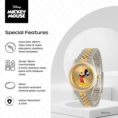 Mickey Mouse Watch for Men-Watch Mense Mouse الكلاسيكي-ساعات أنيقة للرجال-الساعات المرخصة رسميًا-حزام متعدد الألوان غير القابل للصدأ ، والطلاب الذهبي-مستوحى من العتيقة in Saudi Arabia