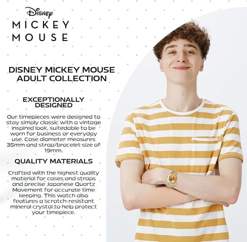 Mickey Mouse Watch for Men-Watch Mense Mouse الكلاسيكي-ساعات أنيقة للرجال-الساعات المرخصة رسميًا-حزام متعدد الألوان غير القابل للصدأ ، والطلاب الذهبي-مستوحى من العتيقة in Saudi Arabia