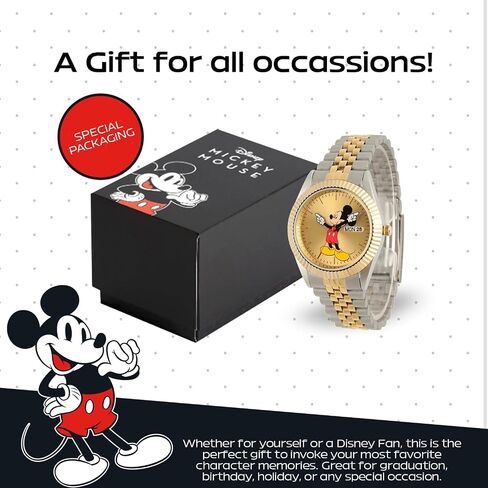 Mickey Mouse Watch for Men-Watch Mense Mouse الكلاسيكي-ساعات أنيقة للرجال-الساعات المرخصة رسميًا-حزام متعدد الألوان غير القابل للصدأ ، والطلاب الذهبي-مستوحى من العتيقة in Saudi Arabia