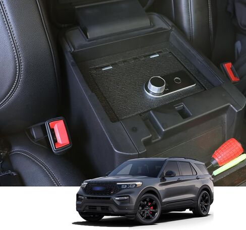 KEREN Center Console Gun Safe - Console Gun Vault Compatible with Ford Explorer 2020-2025, High Security Armrest Lock Box with Fingerprint Lock with Key in Saudi Arabia