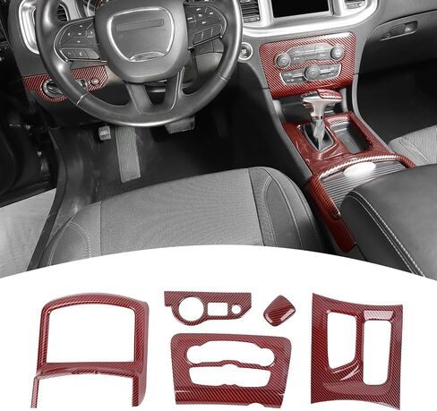 لشاحن لوحات المفاتيح Red Center Dash Dash Gear Swing Cover لـ Dodge Charger 2015 Up Red Interior Accessories 5pcs in Saudi Arabia