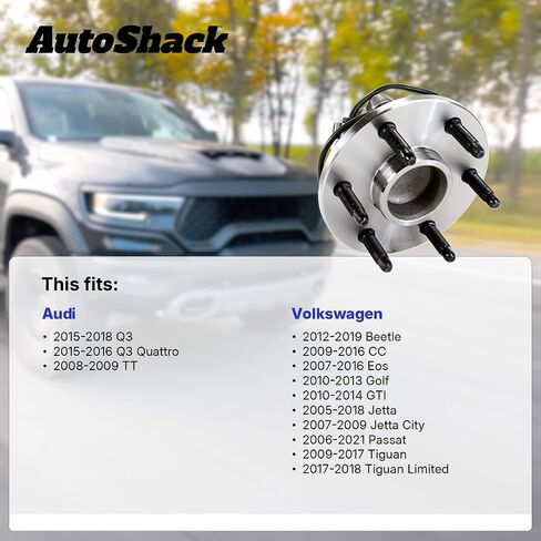 AutoShack Set of 4 Front and Rear Wheel Hub and Bearing Assemblys with ABS Replacement for Audi Q3 TT VW Beetle Tiguan GTI Eos Passat CC Golf City 2005-2018 Jetta 2012-2020 Passat FWD 5-Lug HB4X0001 in Saudi Arabia