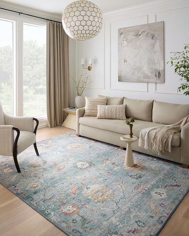 Loloi Margot Collection MAT-06 Denim / Multi 7'-6" x 9'-6" Area Rug, No-Shed Easy Clean Large Patterned Area Rug for Living Room, Bedroom, Dining Area in Saudi Arabia