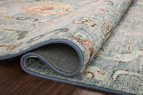 Loloi Margot Collection MAT-06 Denim / Multi 7'-6" x 9'-6" Area Rug, No-Shed Easy Clean Large Patterned Area Rug for Living Room, Bedroom, Dining Area in Saudi Arabia