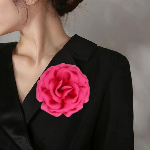 Satin Fabric Rose Flower Brooches Pins for Women Elegant 3D Large Camellia Flowers Floral Lapel Pins for Valentines Day Wedding Bridal Prom Banquet Party Dress Suit Clothes Accessories in Saudi Arabia