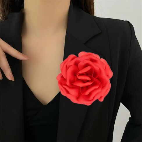 Satin Fabric Rose Flower Brooches Pins for Women Elegant 3D Large Camellia Flowers Floral Lapel Pins for Valentines Day Wedding Bridal Prom Banquet Party Dress Suit Clothes Accessories in Saudi Arabia