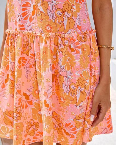 BTFBM Women Summer Dresses 2025 Short Sleeve V Neck Tiered Ruffle Boho Swing Dress A-Line Floral Mini Dresses in Kuwait