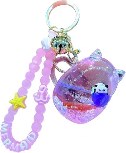 Cat Mug Floating Fruit Panda Keychain Cute Kawaii Pink Liquid Quicksand Animal Keyring Car Keys Bag Pendant for Girl in Saudi Arabia