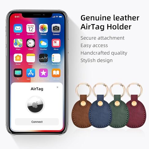 4 Pack Genuine Leather Apple Airtag Holder, Air Tag Case GPS Tracker, Airtag Keychain Accessories, GPS Case with Key Ring for Key Chain,Wallet,Luggage,Cat,Dog,Pets in Kuwait
