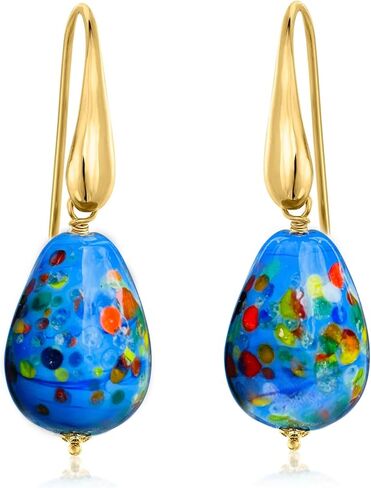 Handmade Murano Glass Heart Earrings for Women, Gold-Plated Drop Earrings, Lightweight Romantic Jewelry for Women, Anniversaries, Birthdays, Everyday Wear,Gift for Her in Kuwait