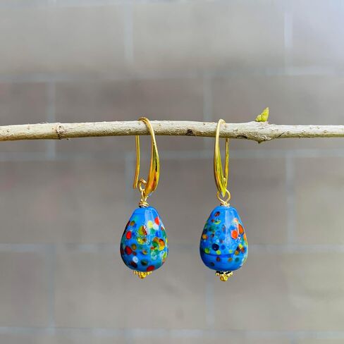 Handmade Murano Glass Heart Earrings for Women, Gold-Plated Drop Earrings, Lightweight Romantic Jewelry for Women, Anniversaries, Birthdays, Everyday Wear,Gift for Her in Kuwait