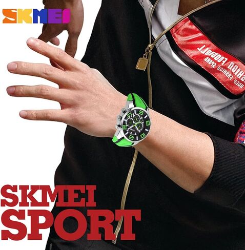 Skmei Men يشاهد الفرقة السيليكون الشابة الرياضية المضادة للماء أزياء عرضية كبيرة كبيرة من الوجه الكرونوغراف الفاخر المضيء الكوارتز الكوارتز السوداء السود in Kuwait