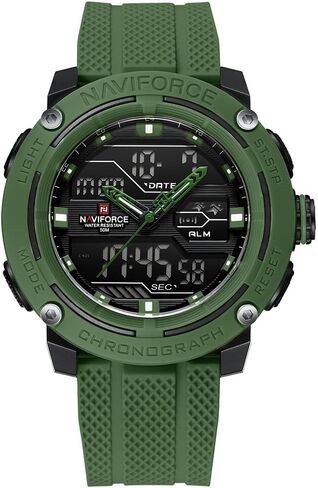 NAVIFORCE 5ATM Waterproof Sport Watches for Men Silicone Band Quartz Analog Digital Alarm Clock Chronograph Luminous Wristwatch in Kuwait