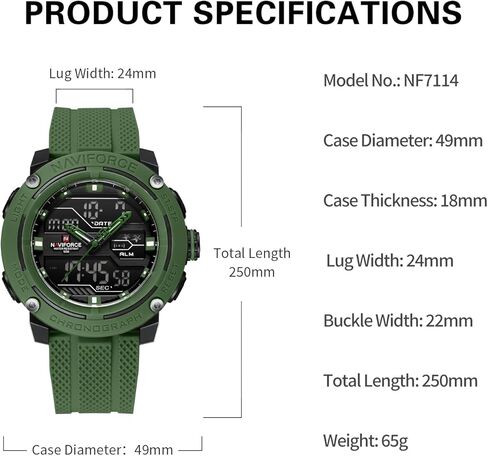 NAVIFORCE 5ATM Waterproof Sport Watches for Men Silicone Band Quartz Analog Digital Alarm Clock Chronograph Luminous Wristwatch in Kuwait