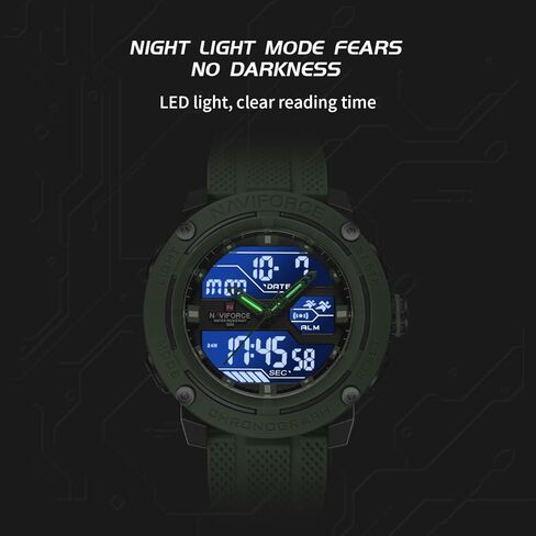 NAVIFORCE 5ATM Waterproof Sport Watches for Men Silicone Band Quartz Analog Digital Alarm Clock Chronograph Luminous Wristwatch in Kuwait