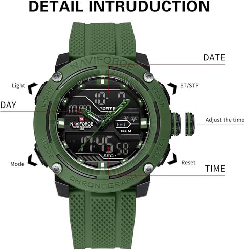 NAVIFORCE 5ATM Waterproof Sport Watches for Men Silicone Band Quartz Analog Digital Alarm Clock Chronograph Luminous Wristwatch in Kuwait