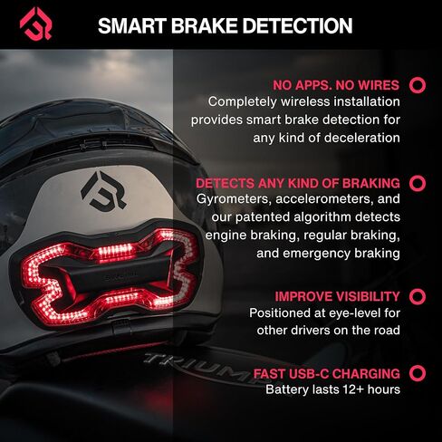 Brake Free Helmet Light - Smart Wireless Motorcycle Lights- Weatherproof LED Motorcycle Helmet Light - Lightweight & Aerodynamic Design - Smart Brake Detection - Single Button Operation - Black in Saudi Arabia