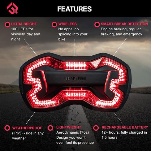 Brake Free Helmet Light - Smart Wireless Motorcycle Lights- Weatherproof LED Motorcycle Helmet Light - Lightweight & Aerodynamic Design - Smart Brake Detection - Single Button Operation - Black in Saudi Arabia