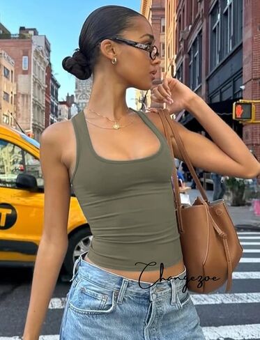 Women's Cropped Tank Top Racerback Sleeveless Workout Tops Going Out Y2K Tops Slim Fit Basic Cami Tank Shirts in Saudi Arabia