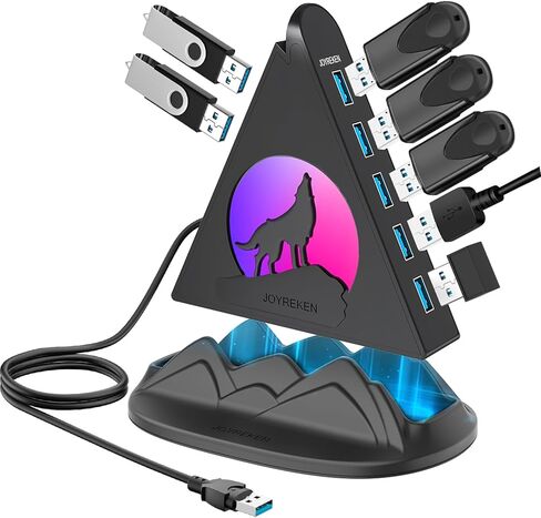 7 Port USB 3.0 Hub ، محور USB الوردي مع ضوء ليلي على شكل الذئب ، كابل طويل 2 قدم وقاعدة وردية ، للكمبيوتر المحمول ، الكمبيوتر ، محرك أقراص فلاش ، HDD ، وحدة التحكم ، الطابعة ، Keyborad ، الماوس والمزيد (شحن غير مدعوم) in Kuwait